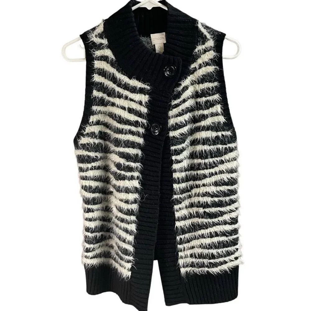 CHICOS Women’s Zebra Striped Wool Mohair Cardigan Vest Size 0 (XS)